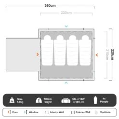 OZtrail Tasman 4V Dome Tent -Coleman Camping Store 1202812